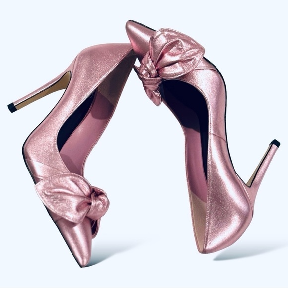 Ted Baker Ryal Barbie Pink Metallic Bow High Heel Pumps Dressy Shoes size 8 - Picture 5 of 8